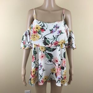 Umgee Medium Shirt Blouse Cold Shoulder Floral NEW
